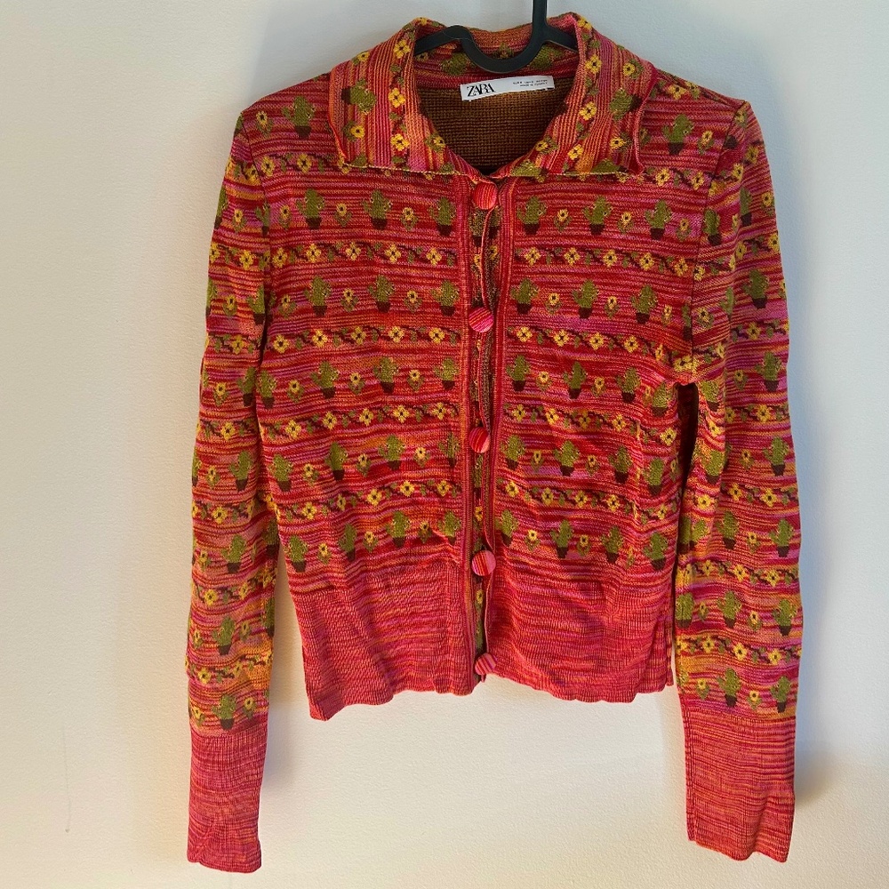 Zara cactus jacquard knit cardigan